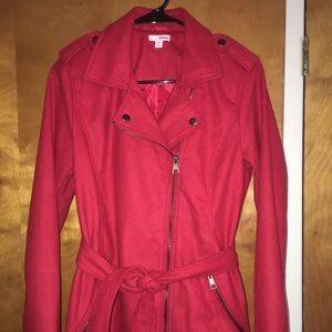 Red Faux Suede Peacoat